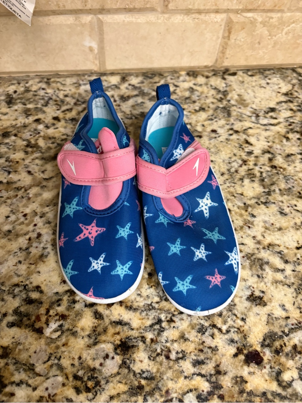 Speedo Blue Star Print Water Shoes with Pink Strap